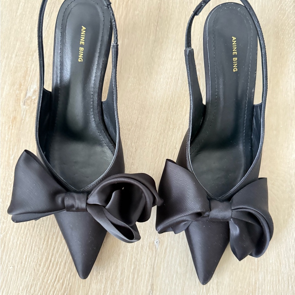 Anine Bing Black Satin Bow Heels